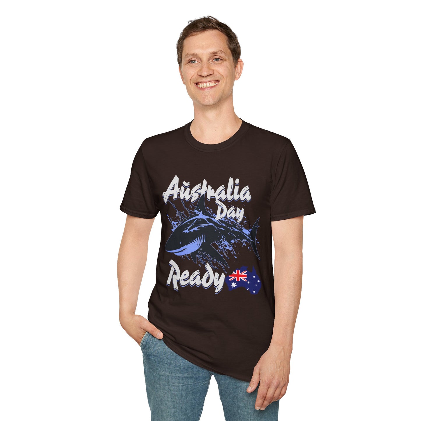 Australia Day Ready T-Shirt — Shark & Aussie Flag Celebration Tee