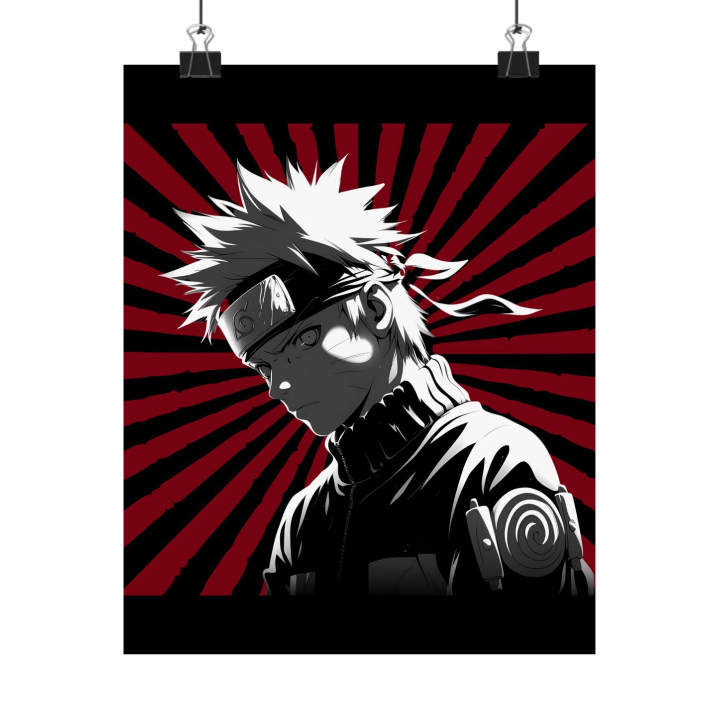 Matte Poster — Stylized Anime Ninja Portrait (Red Sunburst)