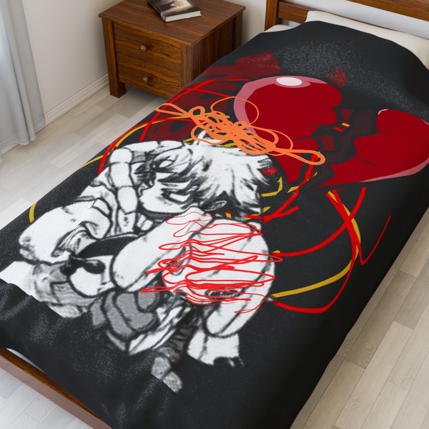 Broken Heart Illustration Velveteen Plush Blanket | Anime Sketch, Red Balloon