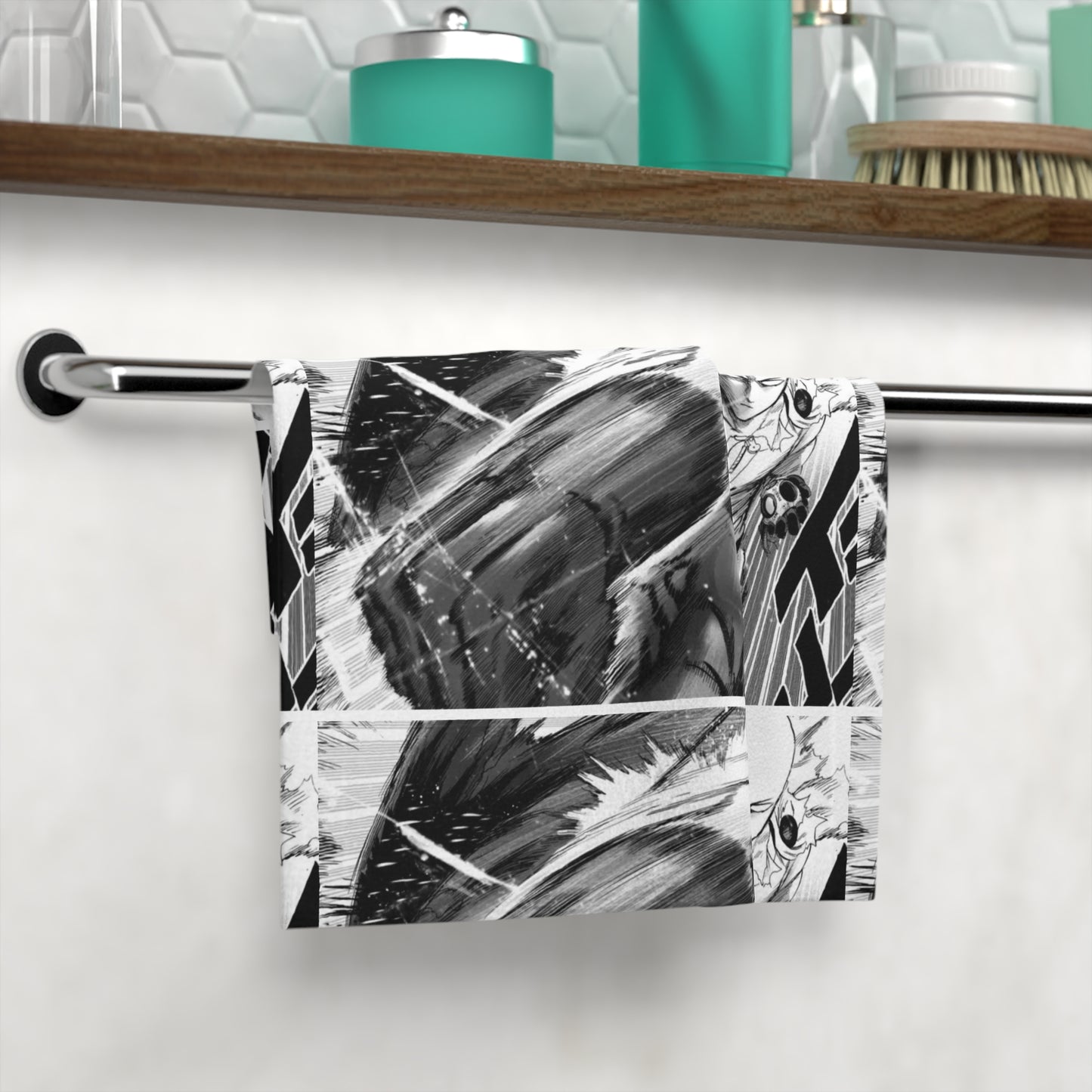 One Punch face towel | Anime Saitama manga panel, black white action print