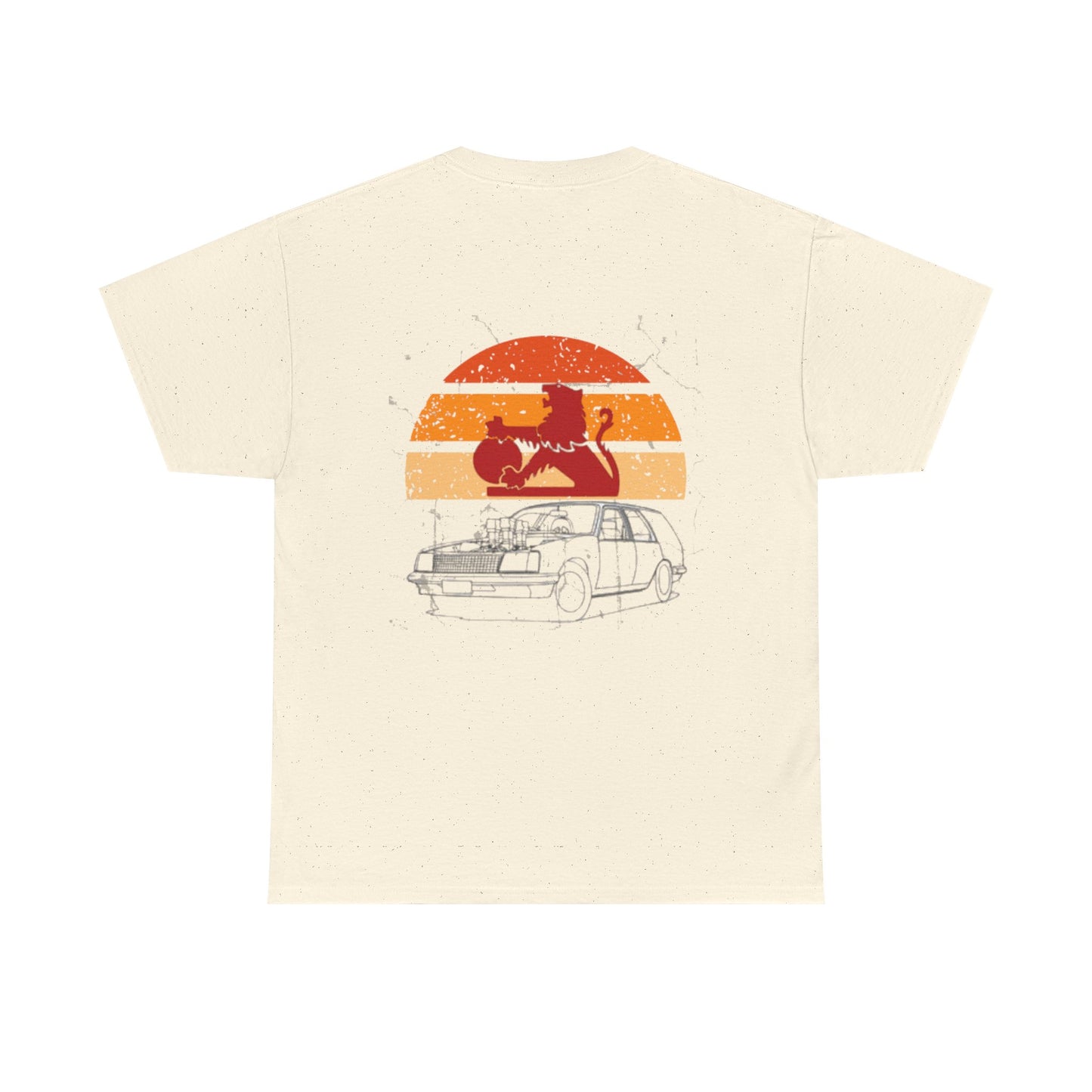 Retro Cat and Car Unisex Heavy Cotton Tee, Vintage Style Shirt, Animal Lover Gift, Casual Wear, Relaxed Fit Tee, Cartoon Graphic Tee