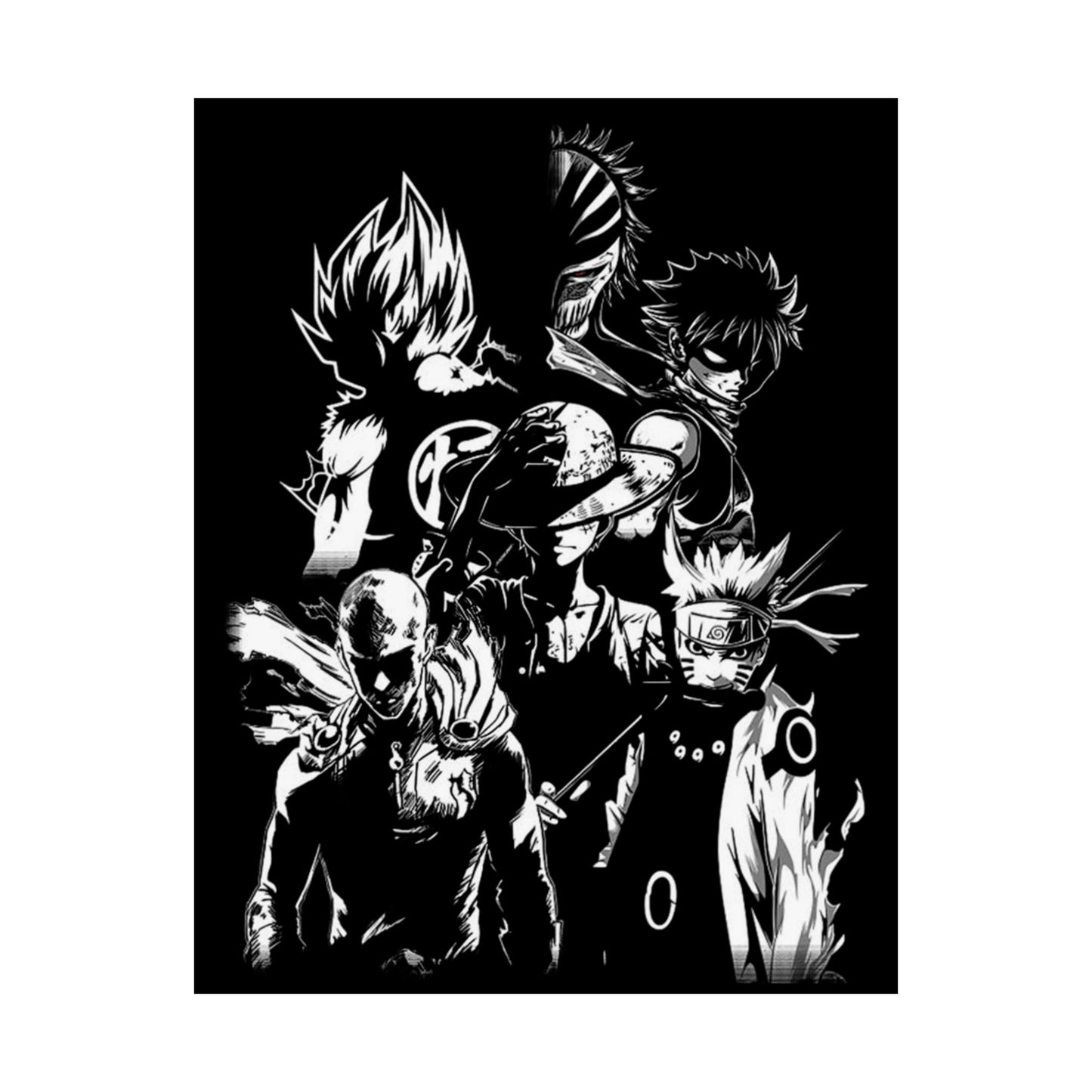Anime Black & White Character Collage Poster - Matte Vertical Wall Art