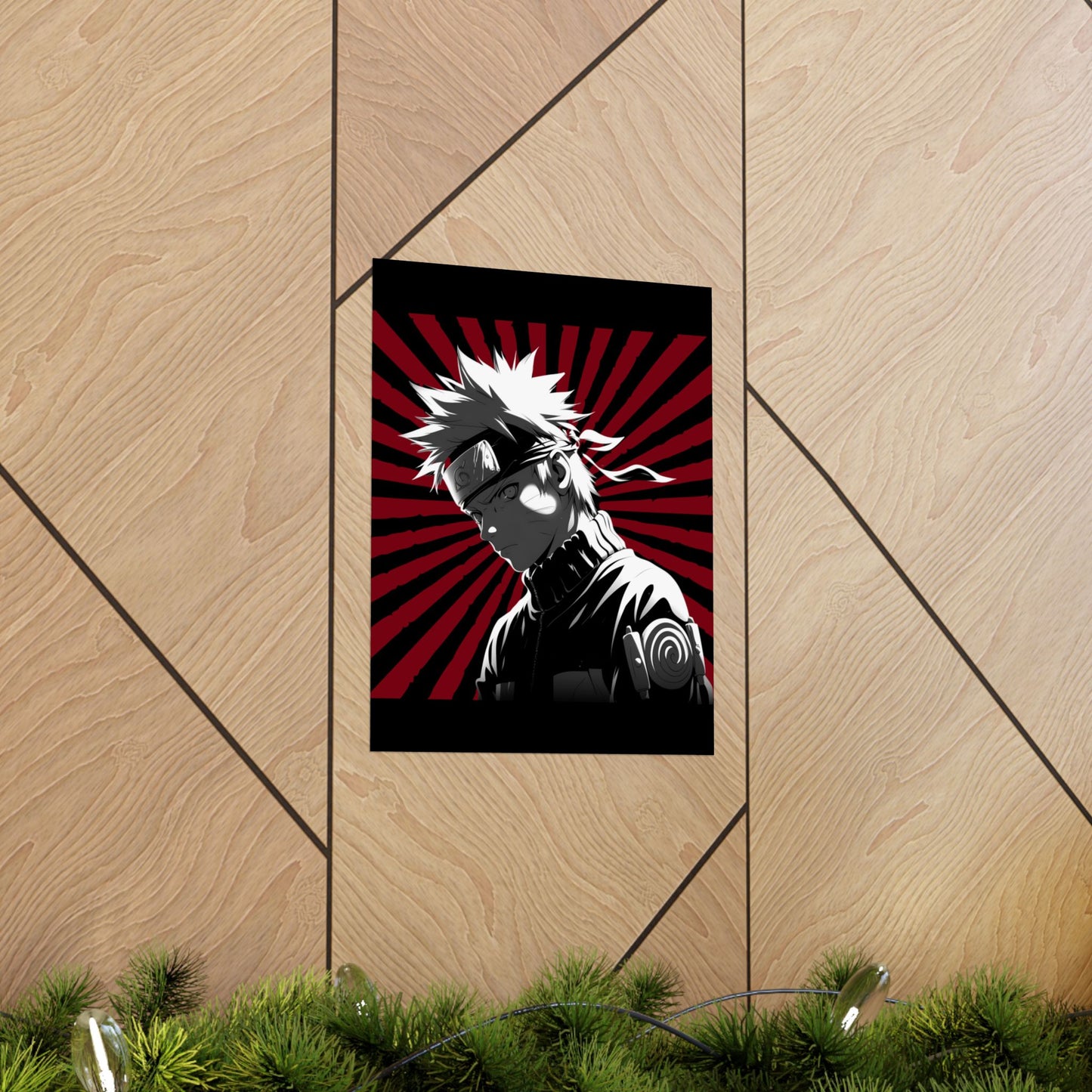 Matte Poster — Stylized Anime Ninja Portrait (Red Sunburst)