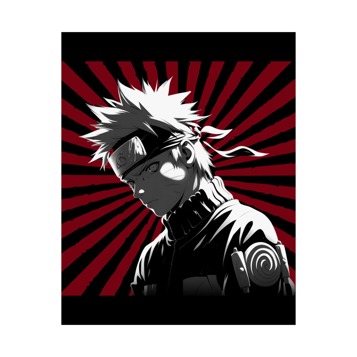 Matte Poster — Stylized Anime Ninja Portrait (Red Sunburst)