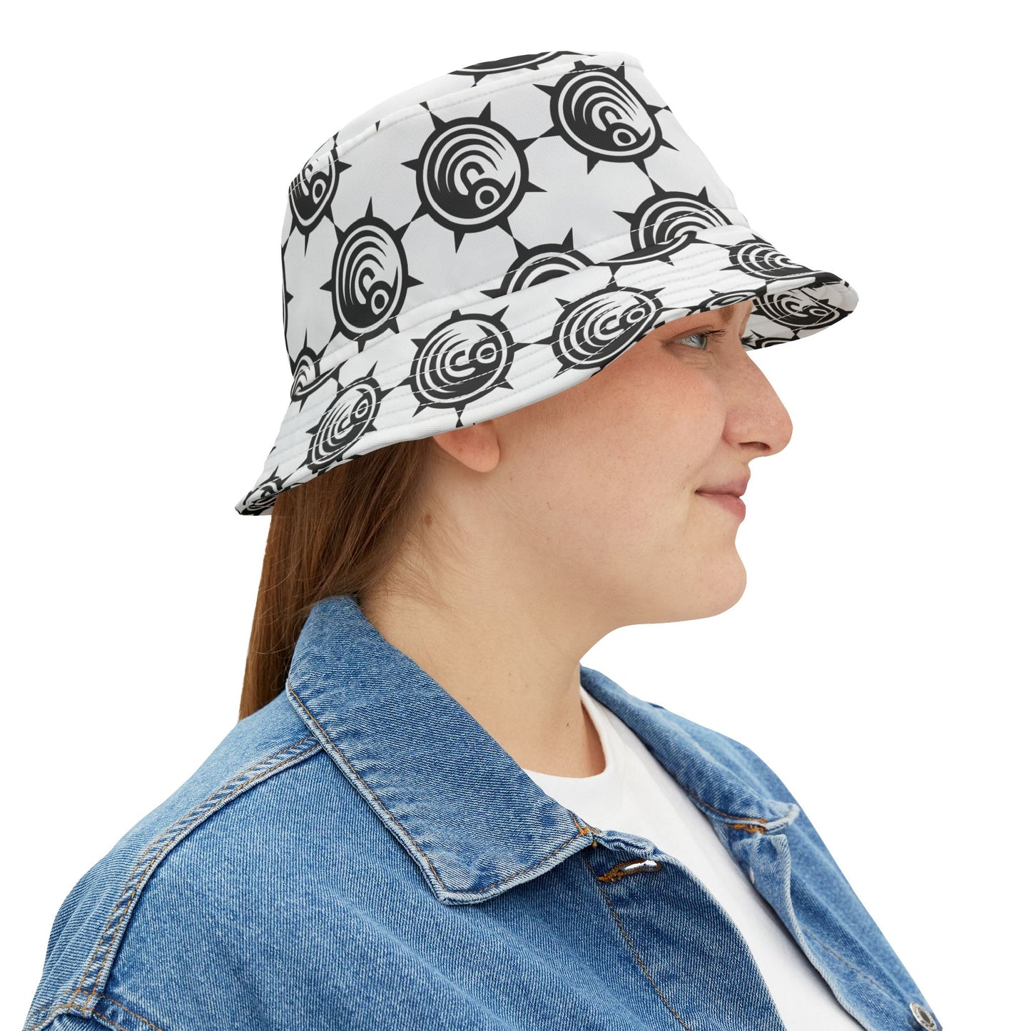 Black & White Nautical Compass Pattern Bucket Hat — Graphic Sun Hat
