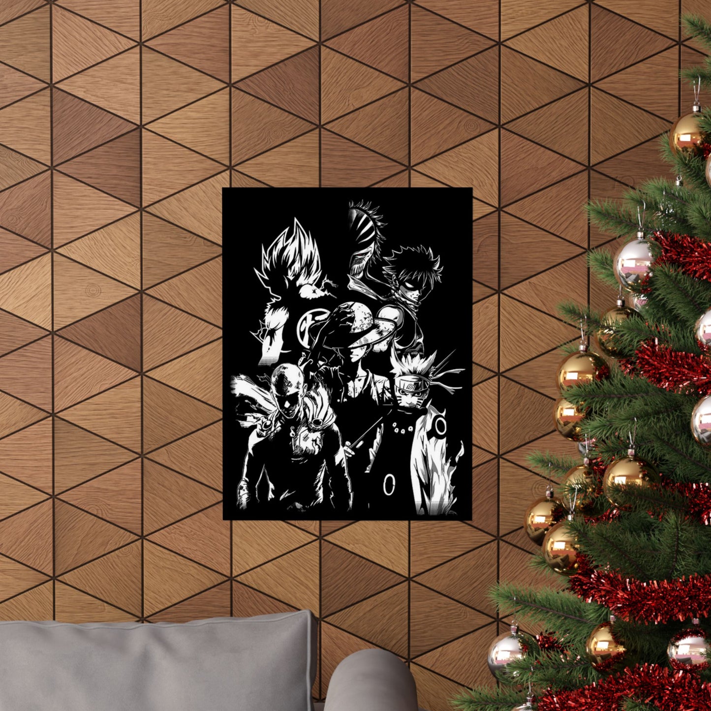 Anime Black & White Character Collage Poster - Matte Vertical Wall Art